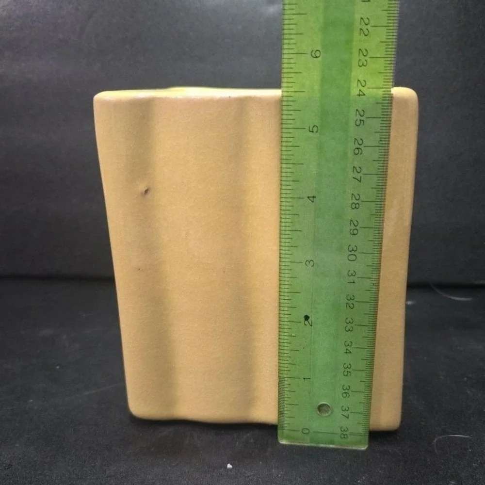 Ruffled Edge Yellow Indoor Planter, Vintage Square Ceramic Succulent Pot‎ Vase